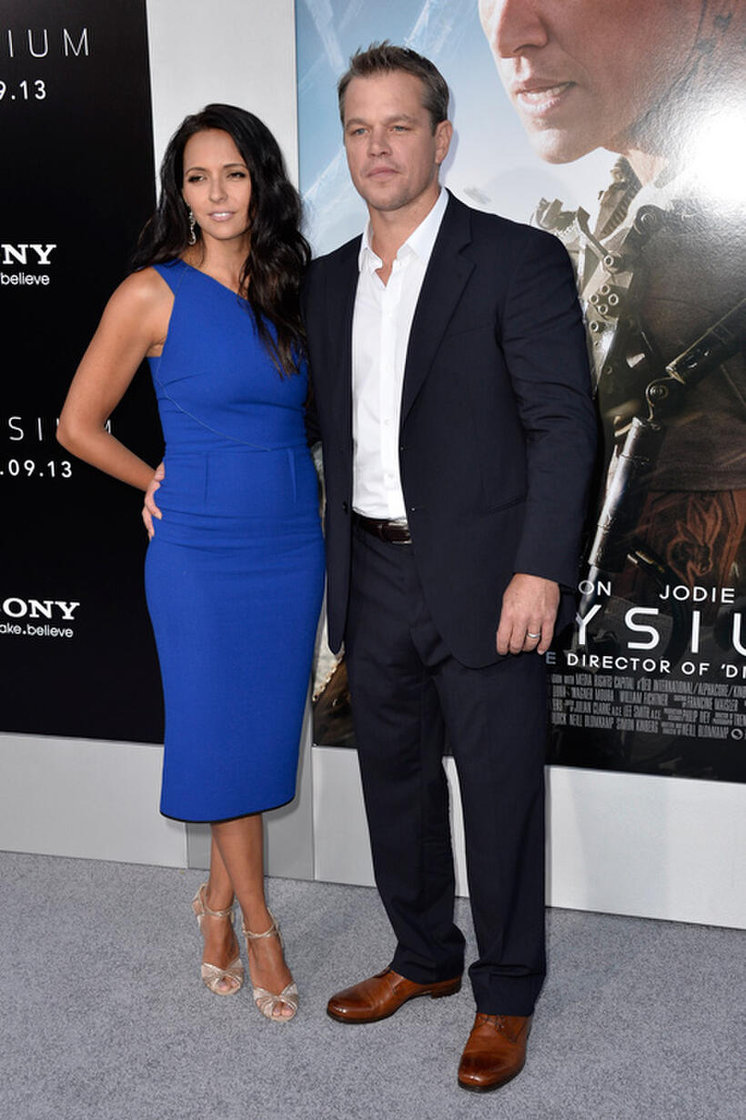 Luciana Barroso and Matt Damon at the California premiere of "Elysium."
