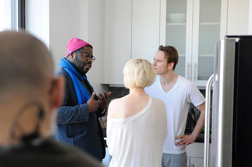 Director Steve McQueen, Carey Mulligan and Michael Fassbender on the set of "Shame (2011)."