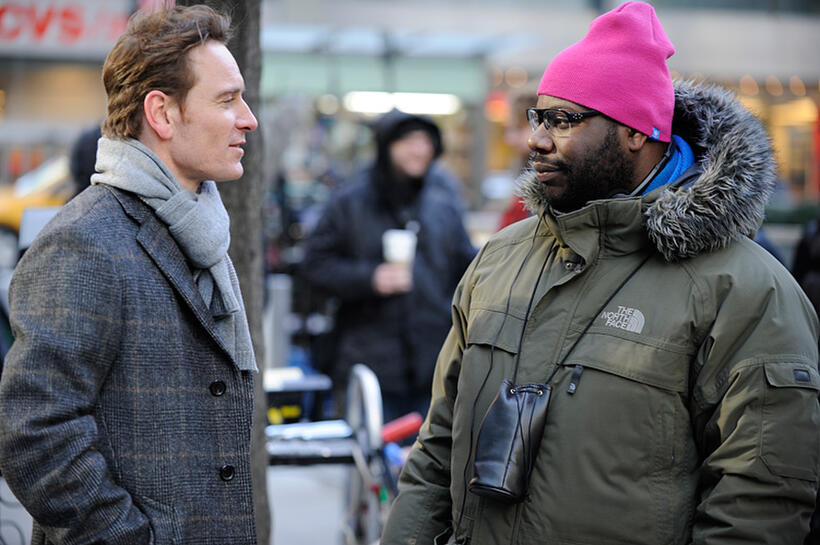 Michael Fassbender and director Steve McQueen on the set of "Shame (2011)."