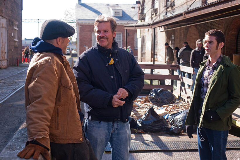 Stephen Lang, John Gray and Nick Thurston on the set of "White Irish Drinkers."