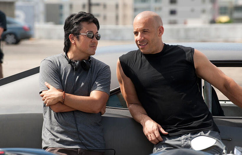 Justin Lin and Vin Diesel in "Fast Five."