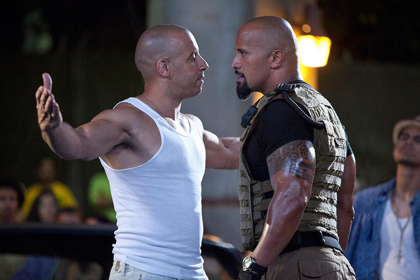 Vin Diesel and Dwayne Johnson in "Fast Five."