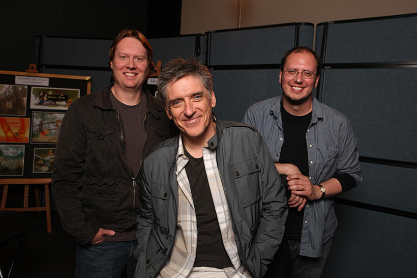 Don Hall, Craig Ferguson and Stephen J. Anderson on the set of "Winnie The Pooh."