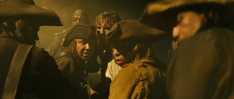 Stephen Graham as Scrum, Sam Claflin as Philip Swift and Robbie Kay as Cabin Boy in "Pirates Of The Caribbean: On Stranger Tides."