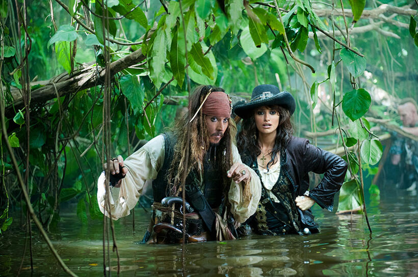 Johnny Depp as Captain Jack Sparrow and Penelope Cruz as Angelica in "Pirates of the Caribbean: On Stranger Tides."