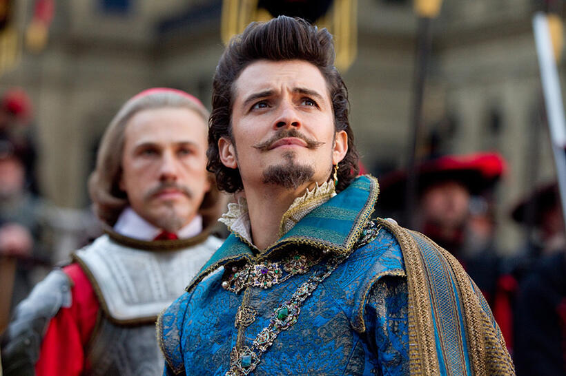 Christoph Waltz as Cardinal Richelieu and Orlando Bloom as Duke of Buckingham in "The Three Musketeers."