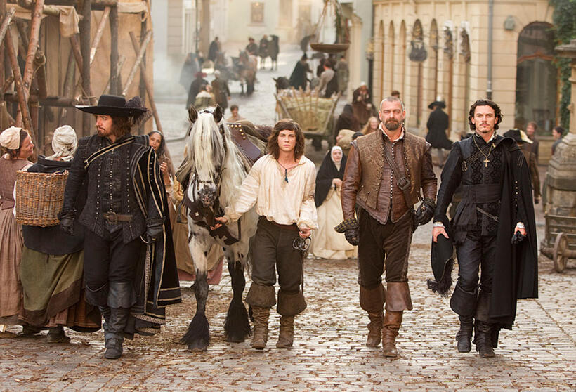 Matthew MacFadyen as Aramis, Logan Lerman as D'Artagnan, Ray Stevenson as Porthos and Luke Evans as Athos in "The Three Musketeers."