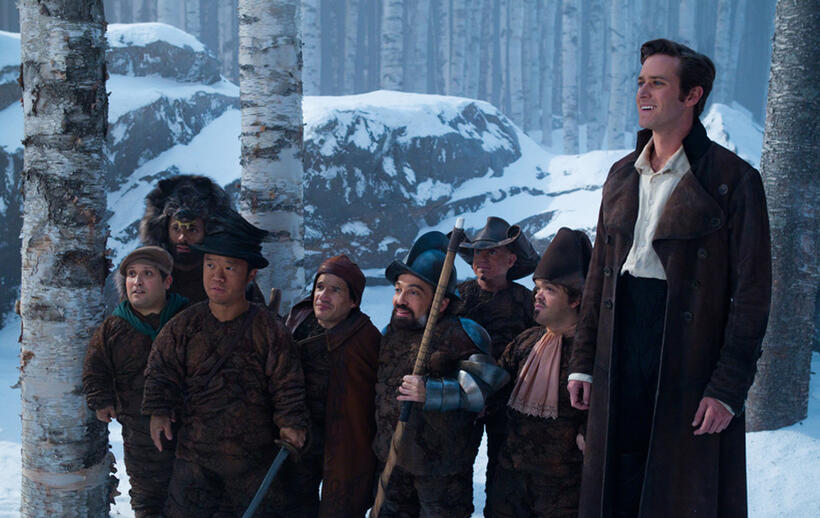 Sebastian Saraceno, Joey Gnoffo, Ronald Lee Clark, Mark Povinelli, Danny Woodburn, Martin Klebba, Jordan Prentice and Armie Hammer in "Mirror Mirror."