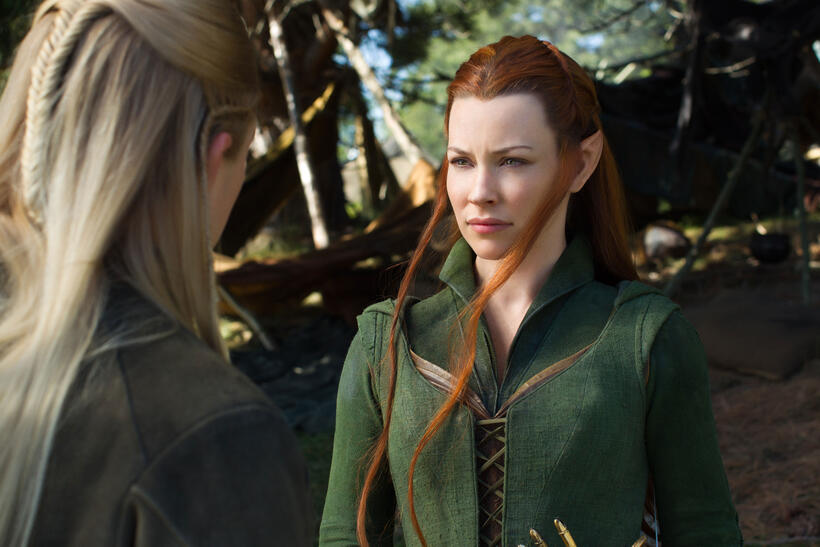 Orlando Bloom as Legolas and Evangeline Lilly as Tauriel in "The Hobbit: The Battle of the Five Armies."