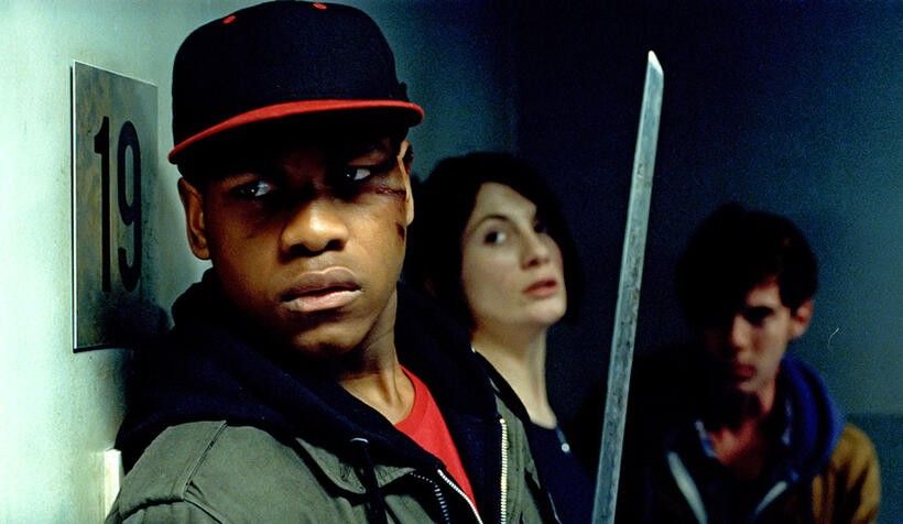 John Boyega as Moses and Jodie Whittaker as Sam in "Attack The Block."