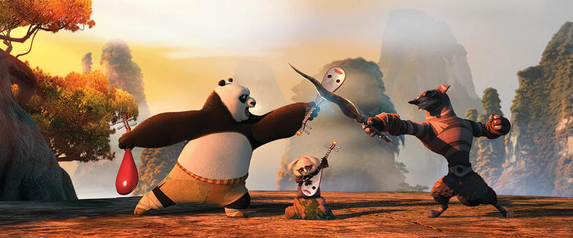 Po voiced by Jack Black and Wolf Boss voiced by Danny McBride in "Kung Fu Panda 2."