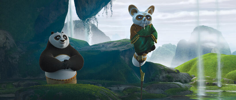 Po voiced by Jack Black and Shifu voiced by Dustin Hoffman in "Kung Fu Panda 2."