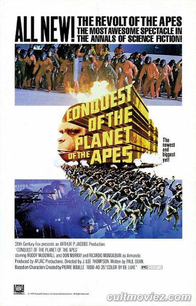 Poster art for "Conquest of the Planet of the Apes."