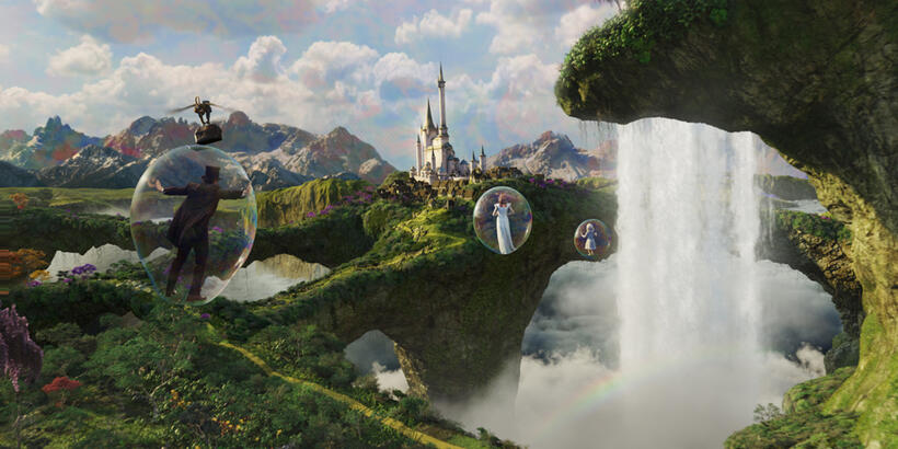 James Franco, Finley voiced by Zach Braff, Michelle Williams and China Girl voiced by Joey King in "Oz: The Great and Powerful."