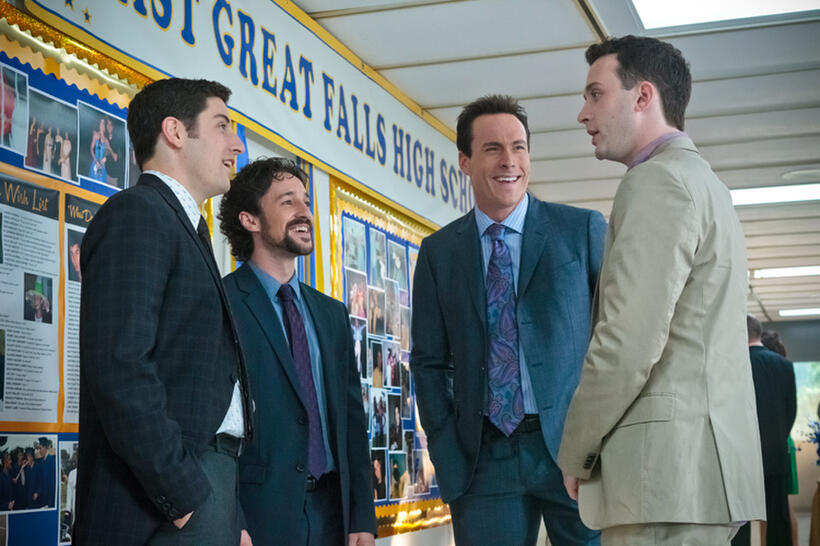 Jason Biggs as Jim Levinstein, Thomas Ian Nicholas as Kevin, Chris Klein as Oz and Eddie Kaye Thomas as Finch in "American Reunion."