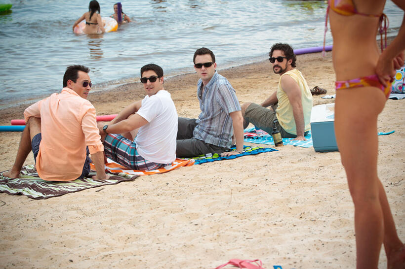 Chris Klein as Oz, Jason Biggs as Jim Levinstein, Eddie Kaye Thomas as Finch and Thomas Ian Nicholas as Kevin in "American Reunion."