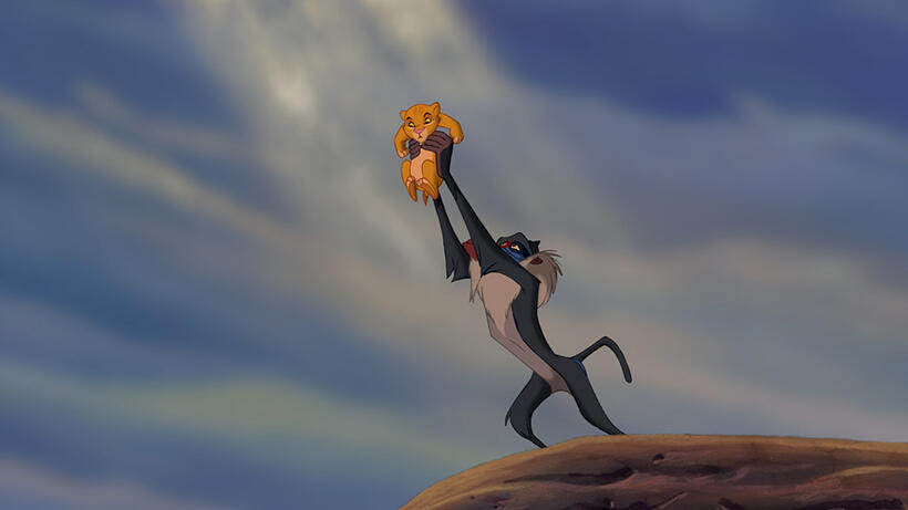 Simba voiced by Jonathan Taylor Thomas and Rafiki voiced by Robert Guillaume in "The Lion King 3D."