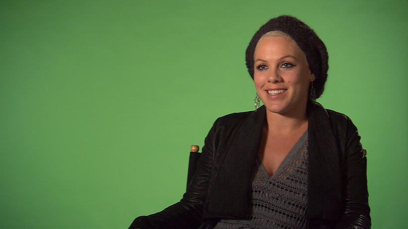 Alecia Moore on the set of "Happy Feet Two."