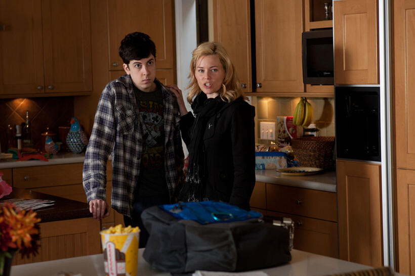 Christopher Mitz-Plasse and director Elizabeth Banks on the set of "Movie 43."