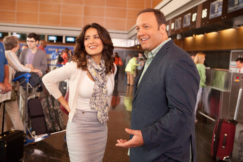 Salma Hayek as Bella Flores and Kevin James as Scott Voss in "Here Comes the Boom."