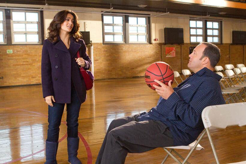 Salma Hayek as Bella and Kevin James as Scott Voss in "Here Comes the Boom."