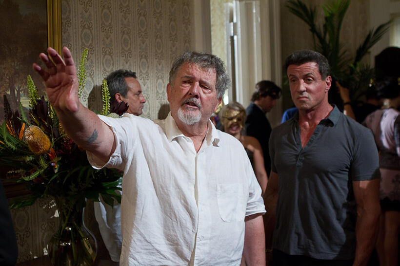 Director Walter Hill and Sylvester Stallone on the set of "Bullet To The Head."