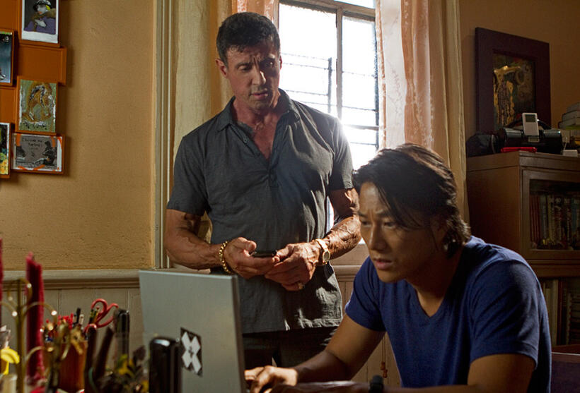 Sylvester Stallone as Jimmy and Kang Sung as Taylor Kwon in "Bullet To The Head."