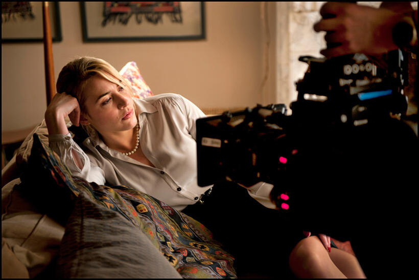 Kate Winslet on the set of "Carnage."