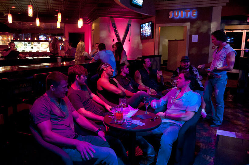 Channing Tatum as Mike, Alex Pettyfer as Adam/The Kid, Joe Manganiello as Big Dick Richie, Adam Rodriguez as Tito, Kevin Nash as Tarzan, Matt Bomer as Ken, Gabriel Iglesias as Tobias and Matthew Mcconaughey as Dallas in "Magic Mike."