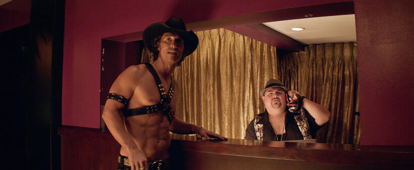 Matthew Mcconaughey as Dallas and Gabriel Iglesias as Tobias in "Magic Mike."