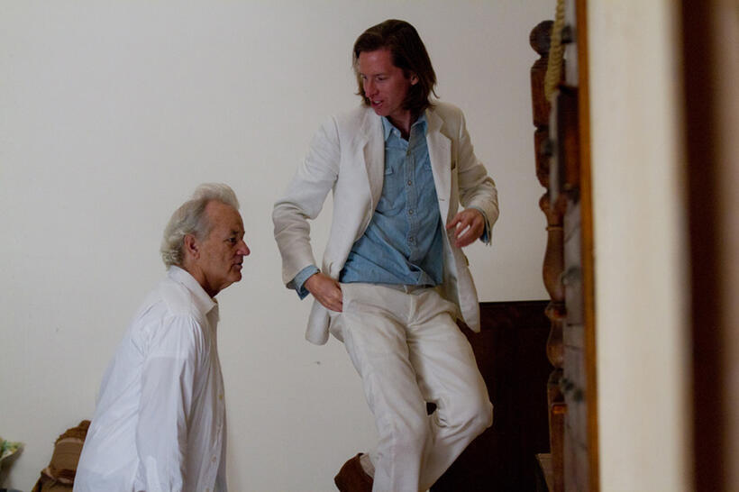 Bill Murray and director Wes Anderson on the set of "Moonrise Kingdom."