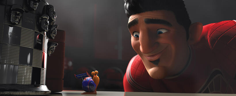 Turbo voiced by Ryan Reynolds and Guy Gagnz voiced by Bill Hader in "Turbo."