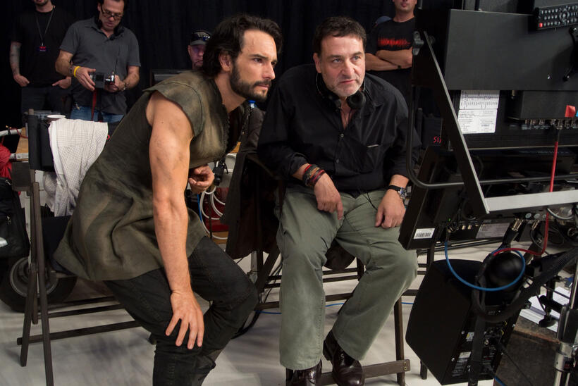 Rodrigo Santoro and director Noam Murro on the set of "300: Rise of an Empire."