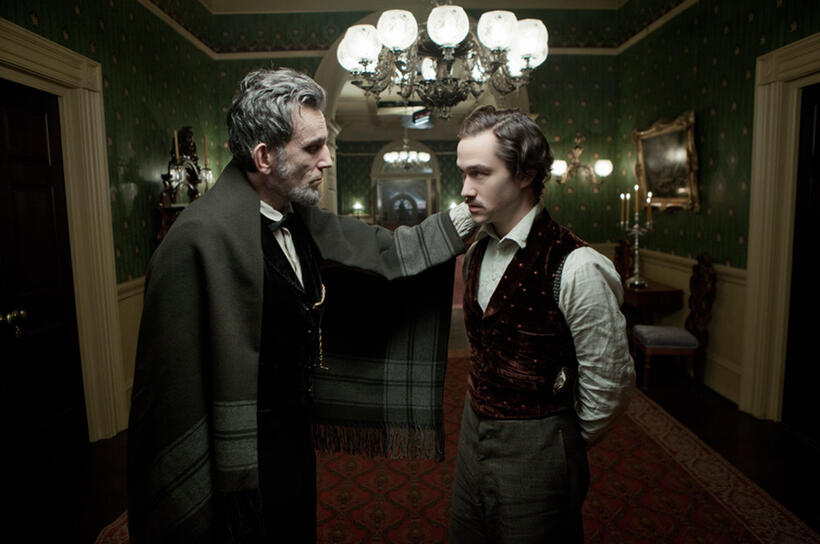 Daniel Day-Lewis as president Abraham Lincoln and Joseph Gordon-Levitt as Robert Lincoln in "Lincoln."