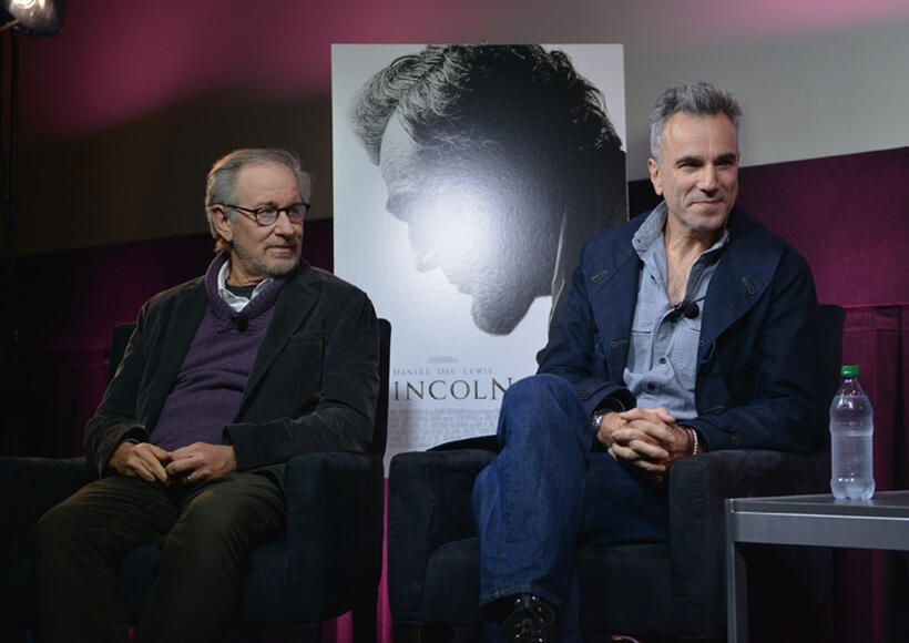 Director Steven Spielberg and Daniel Day-Lewis at the AMC Theatres Q&A of "Lincoln" in New York.