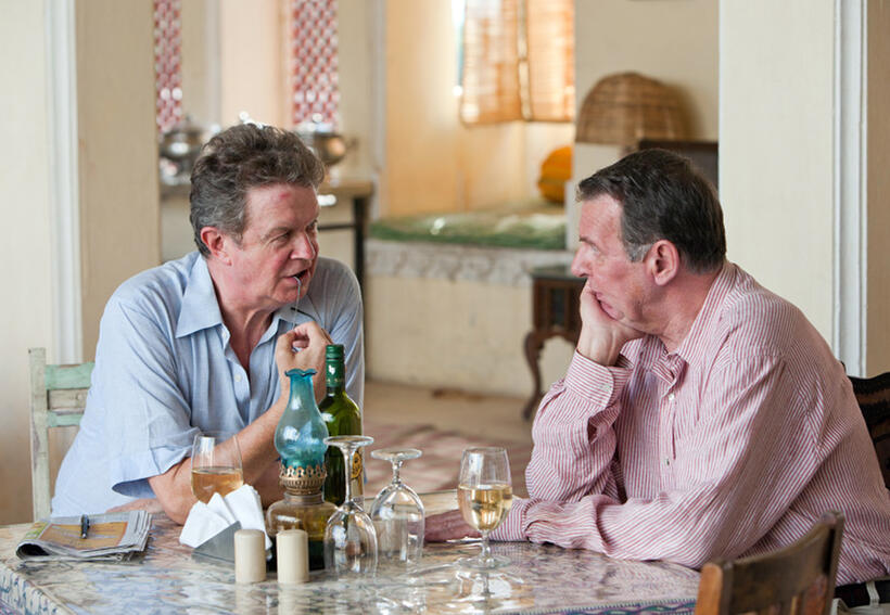 Director John Madden and Tom Wilkinson on the set of "The Best Exotic Marigold Hotel."