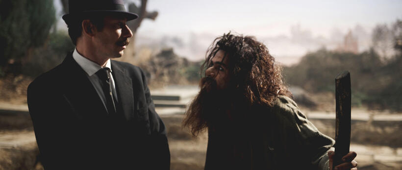 Mathieu Amalric as Nasser Ali and Jamel Debbouze as The Beggar in "Chicken With Plums."