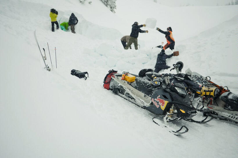 Travis Rice and Pat Moore on the set of "The Art of Flight."