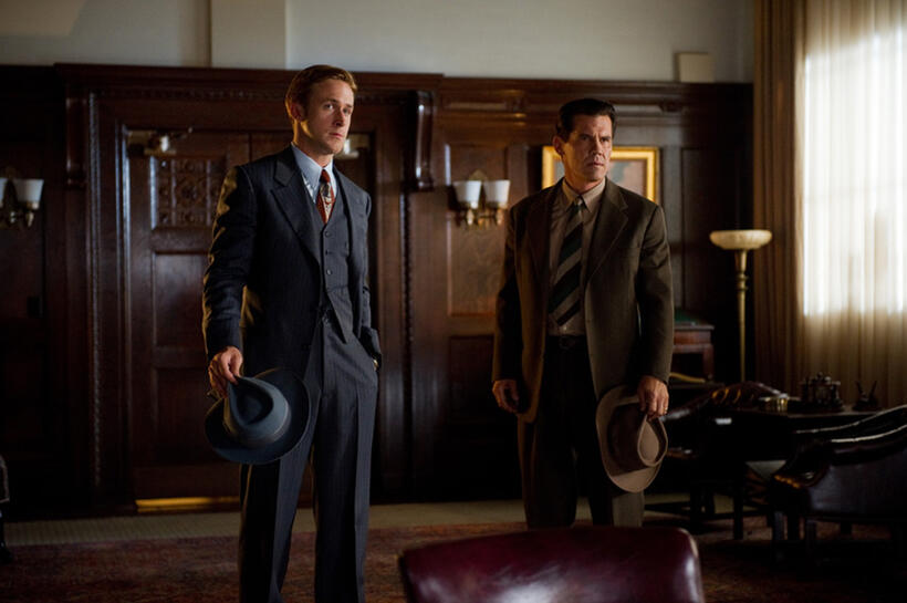 Ryan Gosling as Sgt. Jerry Wooters and Josh Brolin as Sgt. John O'Mara in "Gangster Squad."