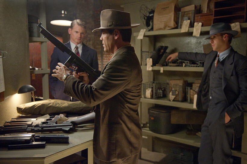 Josh Pence as Daryl Gates, Josh Brolin as Sgt. John O'Mara and Ryan Gosling as Sgt. Jerry Wooters in "Gangster Squad."