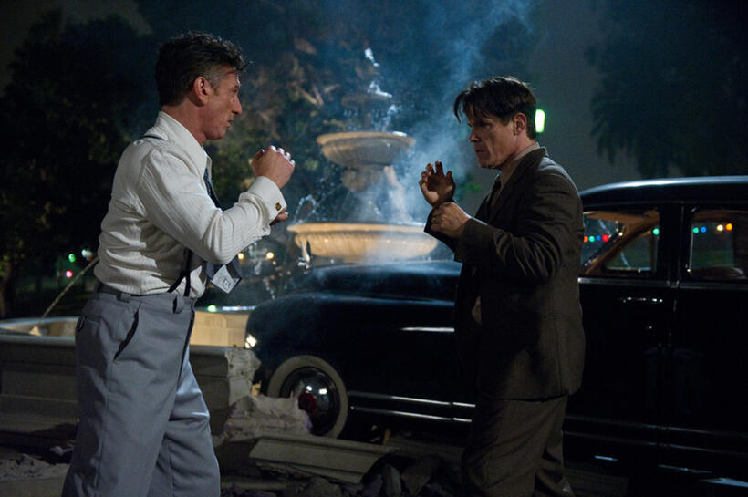Sean Penn as Mickey Cohen and Josh Brolin as Sgt. John O'Mara in "Gangster Squad."