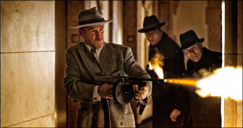Sean Penn as Mickey Cohen and Holt McCallany as Karl Lockwood in "Gangster Squad."
