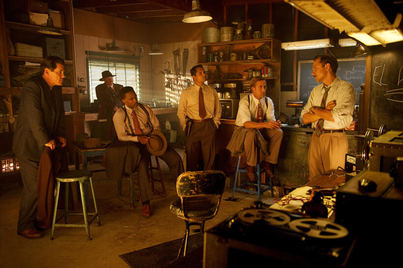 Josh Brolin as Sgt. John O'Mara, Robert Patrick as Max Kennard, Anthony Mackie as Coleman Harris, Michael Pena as Navidad Ramirez, Ryan Gosling as Sgt. Jerry Wooters and Giovanni Ribisi as Conwell Keeler in "Gangster Squad."