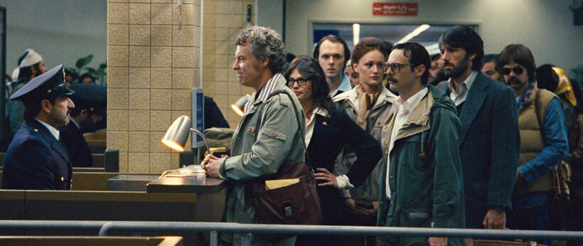 Tate Donovan as Bob Anders, Clea DuVall as Cora Lijek, Christopher Denham as Mark Lijek, Kerry Bishe as Kathy Stafford, Scoot McNairy as Joe Stafford, Ben Affleck as Tony Mendez and Rory Cochrane as Lee Schatz in "Argo."