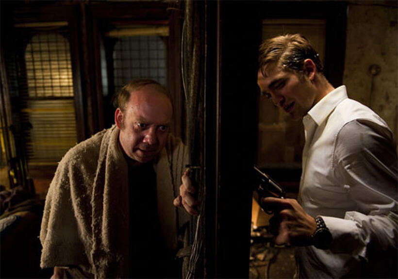Paul Giamatti and Robert Pattinson in "Cosmopolis."