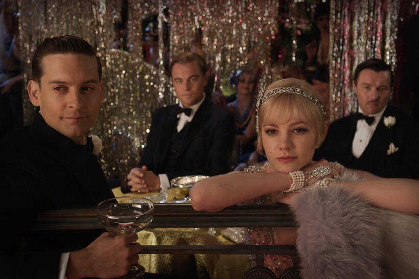Tobey Maguire as Nick Carraway, Leonardo Dicaprio as Jay Gatsby, Carey Mulligan as Daisy Buchanan and Joel Edgerton as Tom Buchanan in "the Great Gatsby."