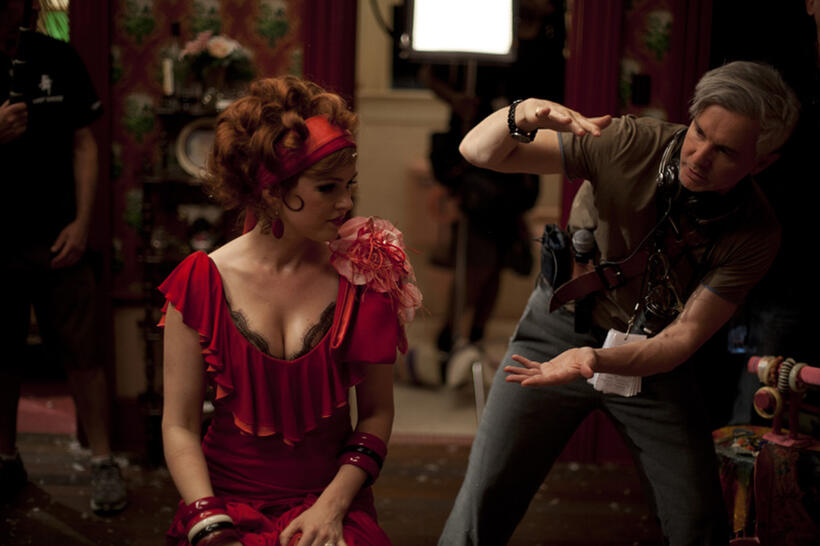 Isla Fisher and director Baz Luhrmann on the set of "The Great Gatsby."