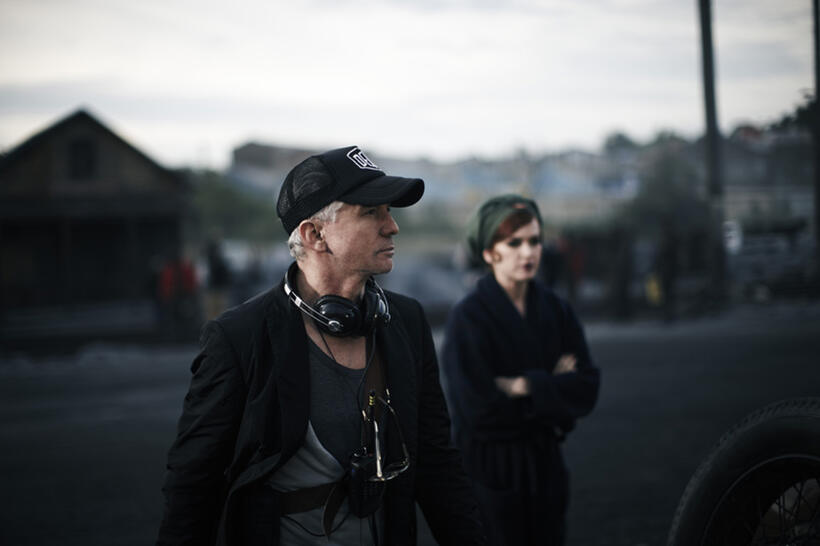 Director Baz Luhrmann and Isla Fisher on the set of "The Great Gatsby."