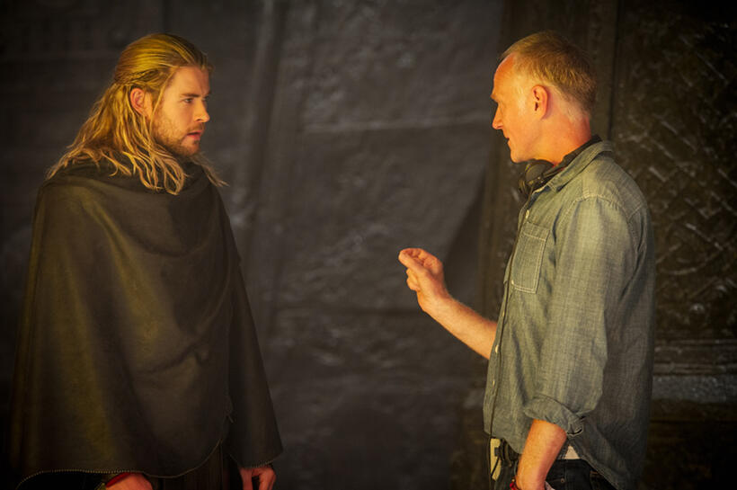 Chris Hemsworth and director Alan Taylor on the set of "Thor: The Dark World."