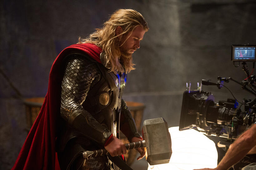 Chris Hemsworth on the set of "Thor: The Dark World."